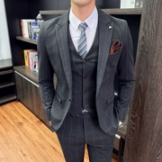Bộ đồ vest nam phù hợp với phiên bản Hàn Quốc của người đàn ông váy cưới mỏng Anh sọc ba mảnh phù hợp với trang phục nam - Suit phù hợp