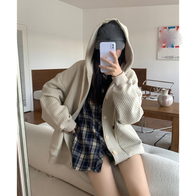 taobao agent Demi-season sweater with hood, autumn knitted jacket, plus size, long sleeve, 2023 collection, city style, fitted