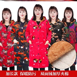 .衣服女士棉衣老年中长连帽长款保暖绒面洋气罩衣外穿大人干活加
