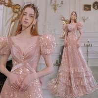 Сексуальное розовое длинное свадебное платье для невесты, V-образный вырез, по фигуре