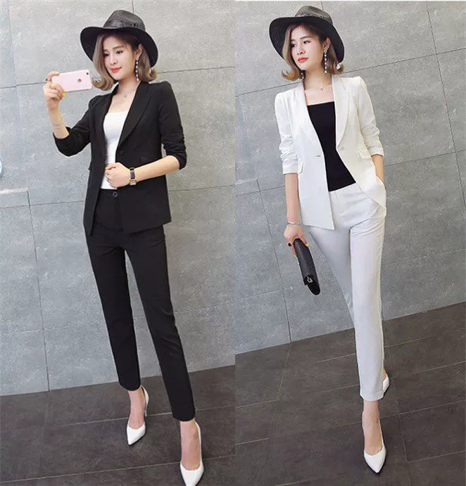 Kinh doanh thời trang mặc phụ nữ mặc công cụ kinh doanh dụng cụ Hàn Quốc giữa mùa hè khách sạn thẩm mỹ viện áo dài lỏng lẻo - Business Suit