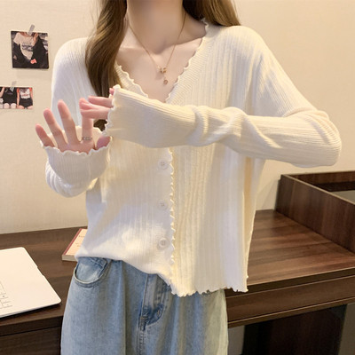 taobao agent Autumn jacket, knitted cardigan, long-sleeve, plus size, fitted, long sleeve