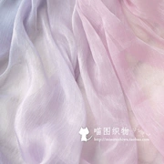 Original tím màu chuyển tiếp màu xanh dây in Liangsi Jin nhăn nheo may váy voan nhìn phía bên tay của một Meow vải vải - Vải vải tự làm