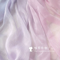 Original tím màu chuyển tiếp màu xanh dây in Liangsi Jin nhăn nheo may váy voan nhìn phía bên tay của một Meow vải vải - Vải vải tự làm vải linen thô