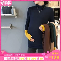 Демисезонная удерживающая тепло утепленный лонгслив для беременных, модный жакет, однотонная футболка, высокий воротник, в корейском стиле, длинный рукав, оверсайз