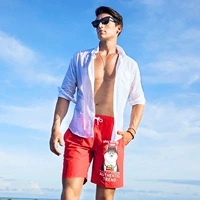 Quần đi biển nam rộng cỡ lớn cộng với phân bón để tăng quần soóc đỏ kỳ nghỉ hè bên bờ biển không thấm nước nhanh khô với lớp lót 	quần áo đi biển giá rẻ	