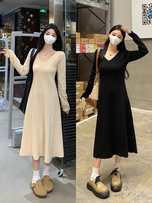 taobao agent Knitted demi-season woolen dress, plus size, long sleeve, city style, fitted