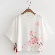 Phụ nữ mùa hè phiên bản Hàn Quốc của áo thun nữ tay ngắn màu trắng rộng rãi băng bó bạn gái tải áo sơ mi nữ hai tay nửa chỗ - Áo phông