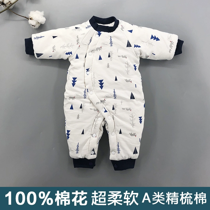 Baby handmade áo cotton cotton jumpsuit mùa thu đông nam nữ bé đi ra ngoài dày hajamas quần áo sơ sinh - Áo liền quần