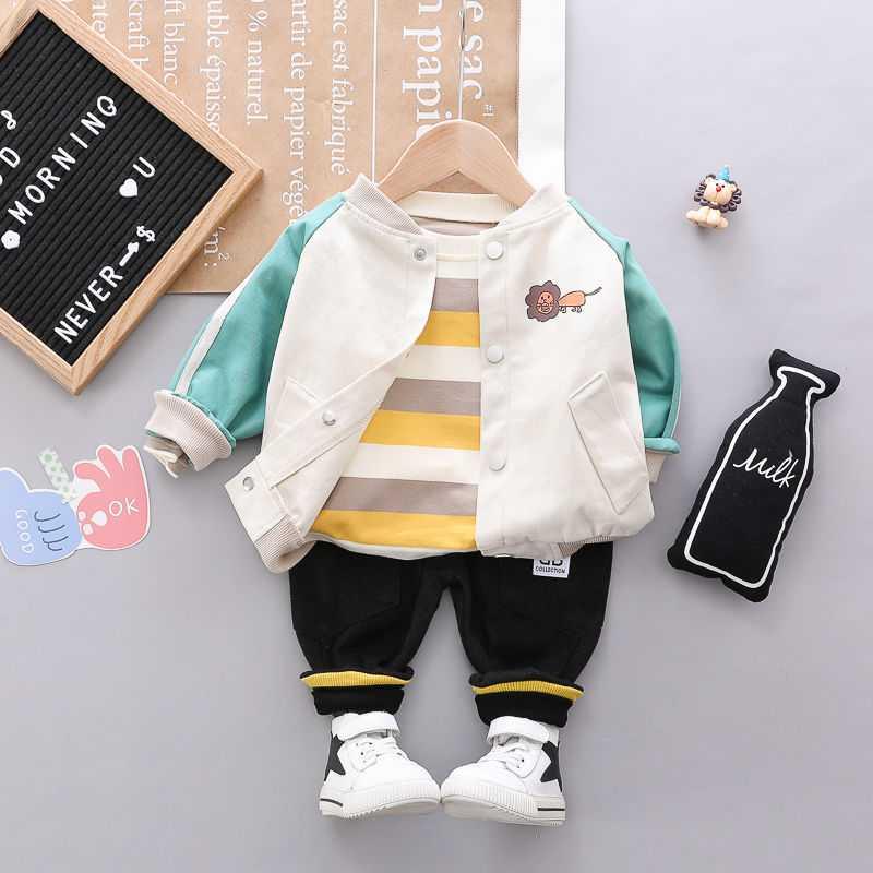 Light Green & X & Lion Three Piece Setbaby Autumn clothes Boy Spring and Autumn suit 2021 new pattern Foreign style Three piece set tide baby clothes handsome Children's wear
