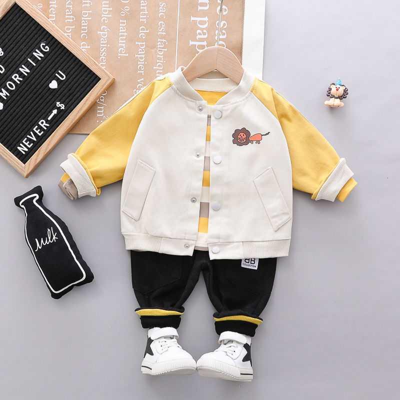 Yellow 2 & X & Lion Three Piece Setbaby Autumn clothes Boy Spring and Autumn suit 2021 new pattern Foreign style Three piece set tide baby clothes handsome Children's wear