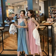 Đầm bà bầu mùa hè 2019 màu sắc mới phù hợp với váy voan treo thời trang dài phần bà bầu mặc váy vest mùa hè - Áo thai sản