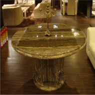 Khu dân cư đồ nội thất bảng lớp travertine bàn ăn tự nhiên màu xám Dongshi bàn ăn tròn travertine đồ nội thất 378E đặc biệt cung cấp