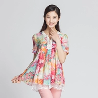 Yi Yi Womens 2019 Mùa hè Mới Bảng điều khiển Đầm voan Top Vintage Áo voan E4306 - Áo sơ mi chiffon ren sơ mi trắng