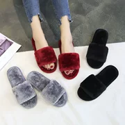 Hàn Quốc mùa thu và mùa đông thời trang cashmere sang trọng nhà từ kéo ngón chân ra ngoài mang dép len của phụ nữ giày chống trượt phẳng