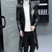 Áo gió nam dài phiên bản Hàn Quốc của chàng thanh niên tự tu mùa thu đông siêu dài đầu gối áo khoác da đẹp trai áo gió 2 lớp chống nước