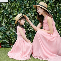 Đầm dự tiệc cho trẻ em hè 2019 bé gái Hàn Quốc màu hồng công chúa đầm mẹ đi biển voan - Trang phục dành cho cha mẹ và con quần áo gia đình