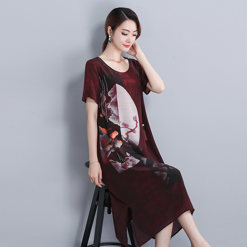 实拍欧洲站真丝连衣裙中长款2018夏新款复古