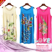 Đồ ngủ nữ mùa hè cotton trung niên cotton và linen mẹ lỏng nightdress trung niên váy mỏng kích thước lớn nhà thường dịch vụ váy mặc ở nhà