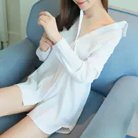 Giản dị lỏng mùa thu dài áo sơ mi trắng Hàn Quốc phiên bản của hoang dã inch áo sơ mi nữ dài tay sexy kích thước lớn áo ngủ đồ ngủ áo sơ mi trắng nữ công sở