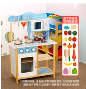 Cô gái mô phỏng thực phẩm chơi bếp nhà thực sự nấu chín bếp bằng gỗ đồ chơi bé trai đặt bếp - Phòng bếp