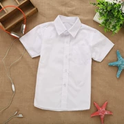 Trẻ em mùa hè của trường tiểu học nhóm áo sơ mi ngắn tay nhỏ máy chủ cotton boy nửa tay áo sơ mi màu trắng tinh khiết đồng phục học sinh