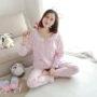 2017 mùa xuân và mùa thu cotton dịch vụ nhà phù hợp với phụ nữ mang thai cho con bú quần dài tay áo hai mảnh phù hợp với tháng quần áo tháng đồ ngủ đồ bầu mùa đông