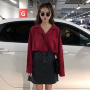Mùa xuân nữ phiên bản Hàn Quốc của khí chất retro màu rắn dài tay áo sơ mi lỏng lẻo áo sơ mi giản dị sang trọng áo gió