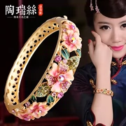Vòng tay cloisonne đích thực của phụ nữ openwork thời trang phiên bản Hàn Quốc của vòng tay mạ vàng theo phong cách quốc gia pha lê retro gửi mẹ