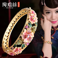 Vòng tay cloisonne đích thực của phụ nữ openwork thời trang phiên bản Hàn Quốc của vòng tay mạ vàng theo phong cách quốc gia pha lê retro gửi mẹ vòng tay tỳ hưu