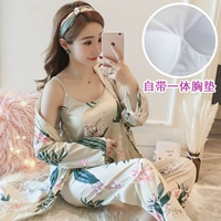 Bộ đồ ngủ nữ mùa xuân và mùa thu với bộ đệm ngực bằng vải cotton mỏng dịch vụ tại nhà mùa hè Phiên bản Hàn Quốc của bộ ba mảnh tươi có thể mặc bộ mùa đông nam nữ