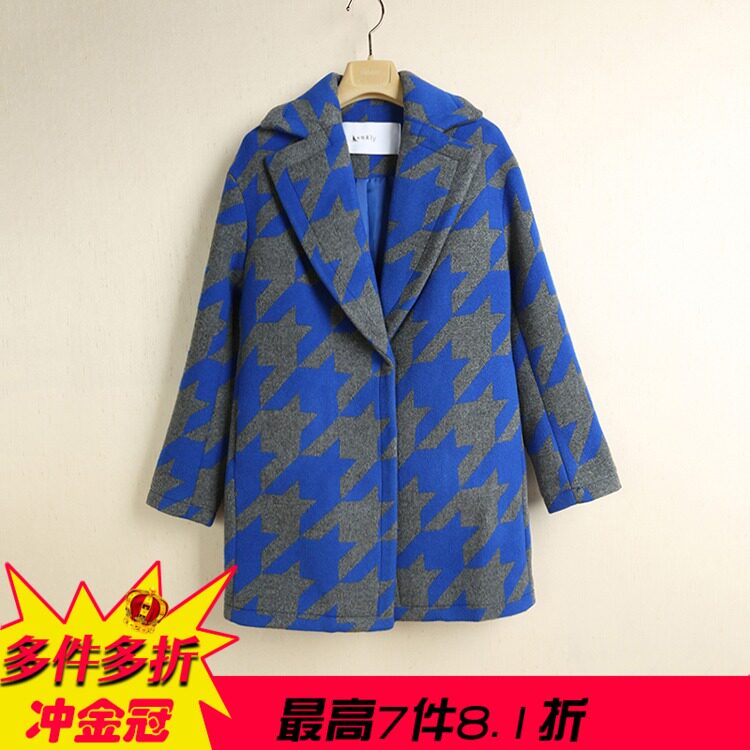 [Châu Âu] Lamette bán mùa đông mới chính hãng cắt nhãn thời trang retro houndstooth ve áo dài áo len