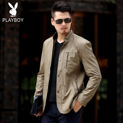 2018 mùa xuân mới playboy phù hợp với nam giới phù hợp với nam giới phù hợp với áo khoác mỏng áo khoác trung niên áo sơ mi Hàn Quốc phiên bản Đồng phục bóng chày