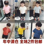 Trẻ em màu rắn ngắn tay 叮叮 家 2018 中 童 童装 Hàn Quốc phiên bản của bông và vải lanh ngắn tay người đàn ông bé bông t-shirt