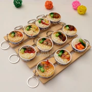 Màu xanh và trắng sứ keychain mô phỏng thực phẩm thực phẩm bát nhỏ ramen cháo gạo bữa ăn mô hình mẫu giáo chơi nhà đồ chơi