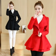 Áo khoác len eo dài phần thon gọn giảm béo dày đầm đầm len nữ mùa thu đông - Áo Hàn Quốc