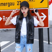 Da vest vest nữ lỏng ngắn Hàn Quốc phiên bản 2018 mùa xuân và mùa thu bf Harajuku pu da sinh viên không tay áo khoác da thủy triều