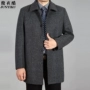 Áo khoác len nam trung niên nam dài mùa thu và áo khoác mùa đông cộng với áo khoác nam bằng vải nhung dày cho nam áo gió không thấm nước