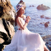 Fairy retro phong cách dân tộc thêu váy phụ nữ mùa hè bãi biển váy kỳ nghỉ voan QZ0168 - Váy dài
