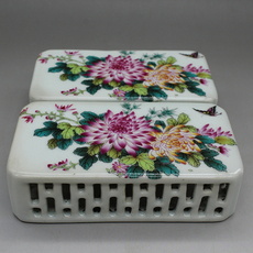 Пресс-папье для бумаги 民国粉彩花蝴镇纸（一对）古玩瓷器仿古古董摆件做旧