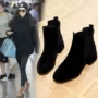 Giày cao gót mới của Dadong 2018 mới mùa xuân và mùa thu cao gót Giày nữ Hàn Quốc bốt đơn độc dày với giày đế bệt của Chelsea boot trắng cao cổ