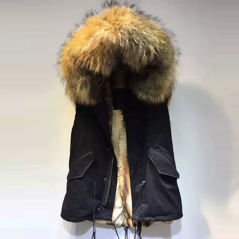 Winter big jacket, black keep warm apricot colored vest
