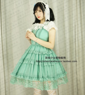 taobao agent Emerald colored shiffon summer dress, Lolita style, Lolita Jsk, slim fit, lifting effect, high waist