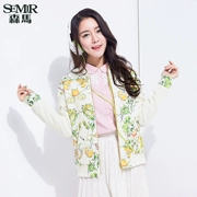 Senma áo khoác ngắn nữ đứng cổ áo floral print jacket khâu dây kéo sinh viên áo giản dị Hàn Quốc phiên bản của xu hướng