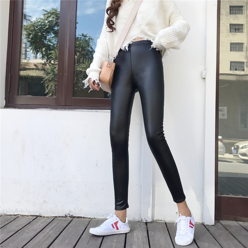 Korean version of large size women's clothes in autumn and winter with velvet and thick imitation leather pants underpants