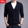 Nam cực áo len nam Hàn Quốc phiên bản V-Cổ Mỏng đơn giản màu rắn dệt kim len cardigan thanh niên áo giản dị áo sơ mi áo jean nam