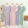 Nightdress sling mùa hè nữ sợi tre phương thức dễ thương bé tay áo ngắn tay áo phụ nữ mặc nhà ăn mặc đồ ngủ váy xuông phong cách