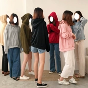 Màu rắn áo len trùm đầu của phụ nữ mùa thu 2018 sinh viên Hàn Quốc mới hoang dã lỏng dài tay cơ bản đoạn tops