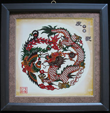 Театр теней 圆形皮影龙凤呈祥 带镜框 相框 陕西民间工艺品