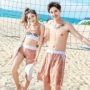 Cặp đôi đồ bơi nữ thể thao phù hợp chia phẳng ba mảnh thép tấm bảo thủ áo dài che bụng cỡ lớn suối nước nóng set đồ đôi đi biển